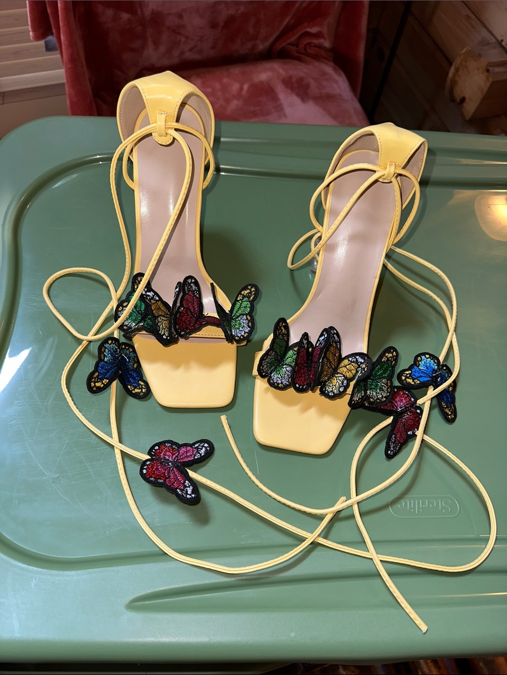 Yellow Butterfly Lace-Up Heels